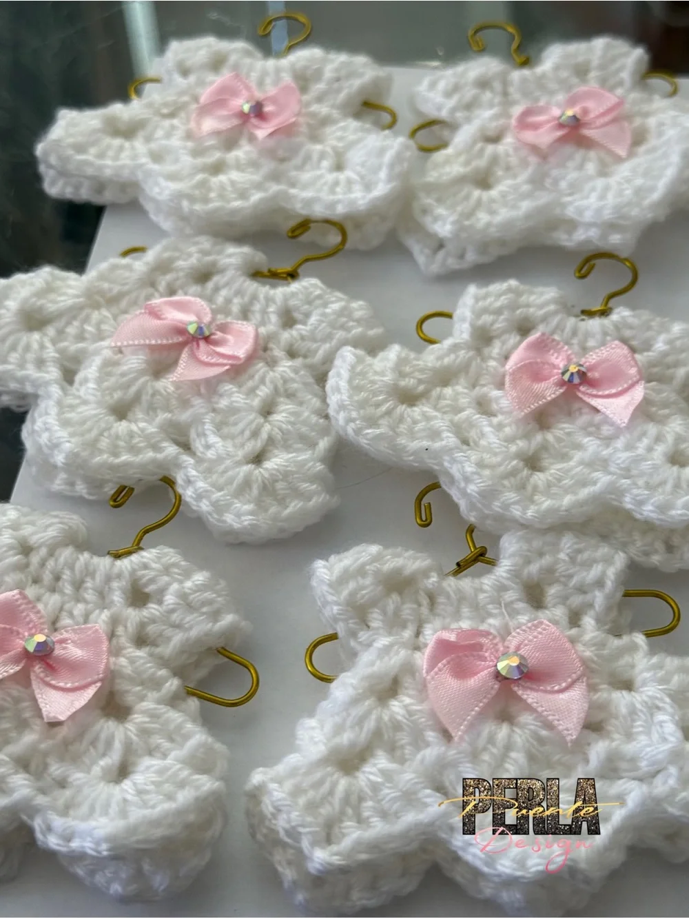 Handmade White Crochet Star Ornament with Pink Bow - Kids Accessories for baby